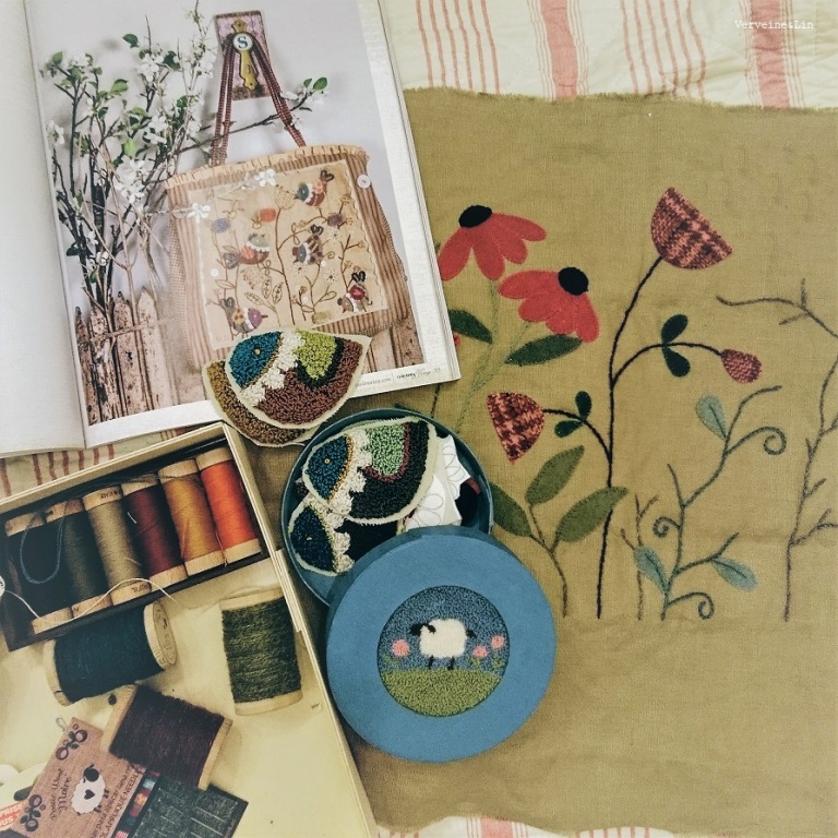 oiseaux en punchneedle et appliqués de lainages