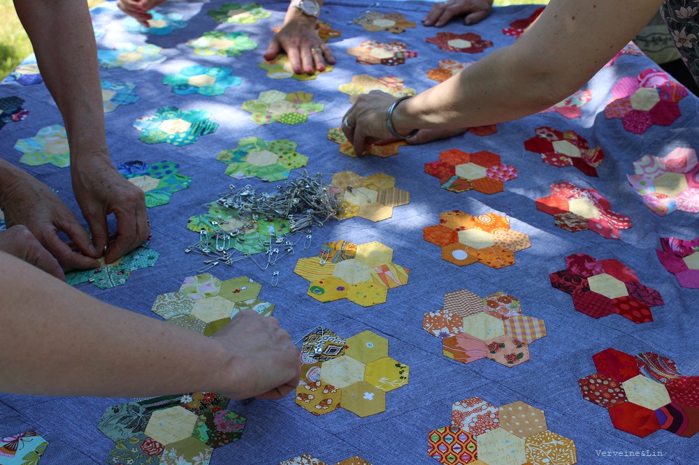 quilt kingfisher en cours de mise en sandwich