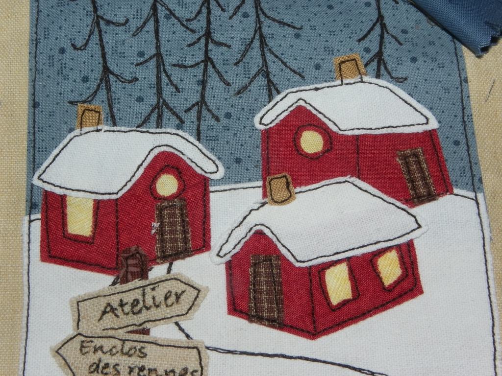 livre textile de noël en appliqué collé et broderie free motion