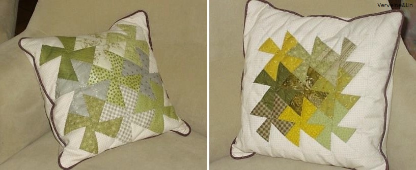 coussins en patchwork moulins en tesselation 
