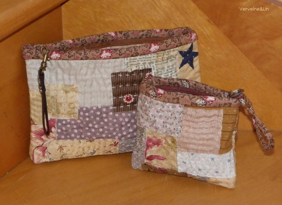 pochettes zippées en kantha stitching