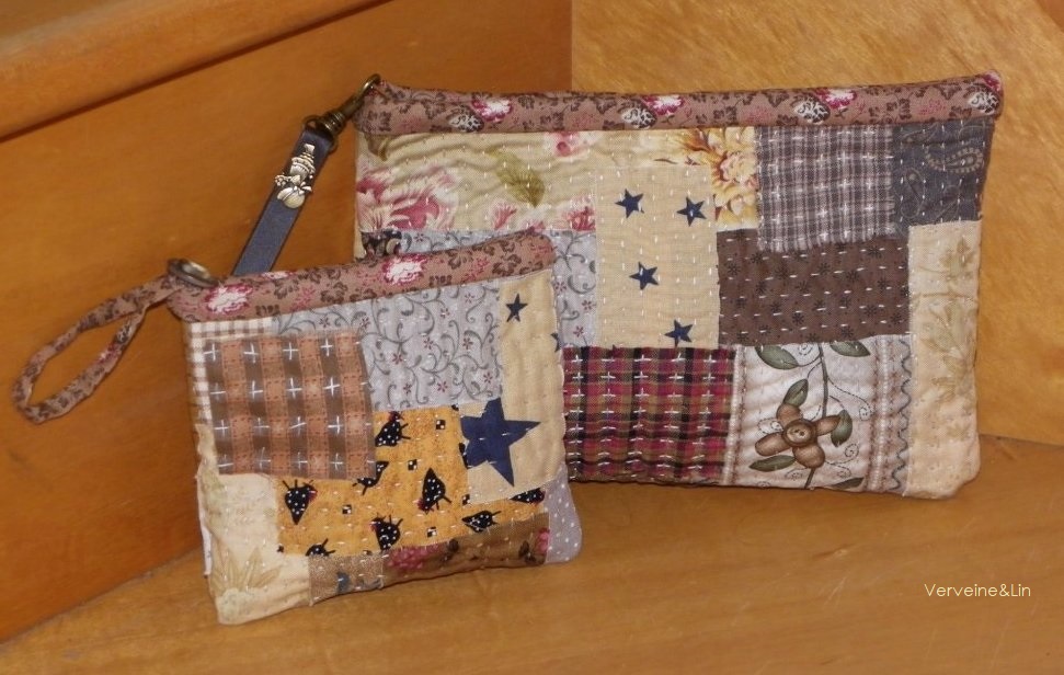 pochettes zippées en chiku chiku ou boro ou khanta stitching