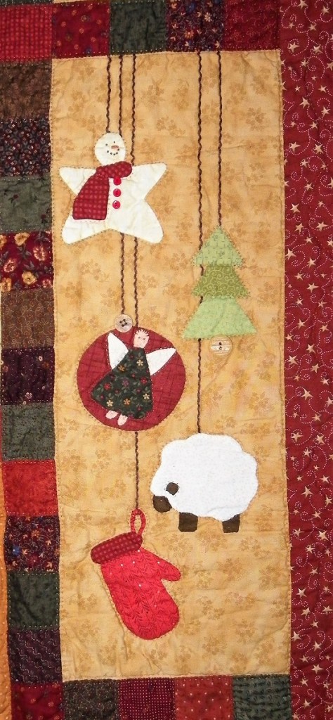 quilt de noël en appliqué, bloc ornements