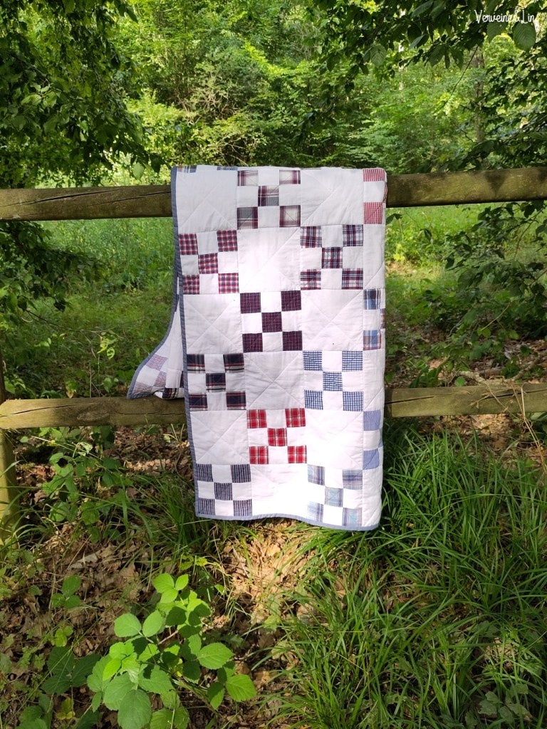 patchwork de chemises recyclées quilt chaine irlandaise