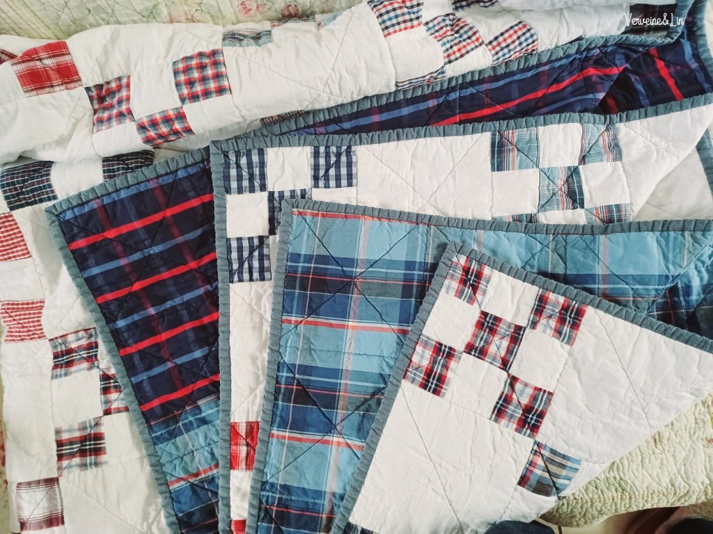 patchwork de chemises recyclées quilt chaine irlandaise