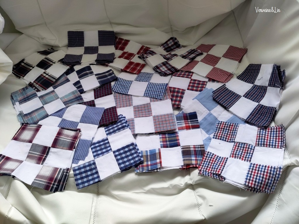 blocs patchwork nine patch en chemises recyclées