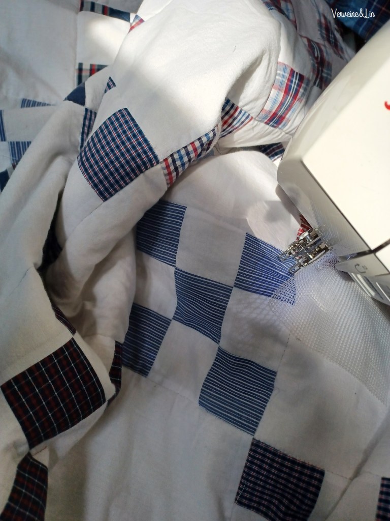 patchwork de chemises recyclées quilt chaine irlandaise