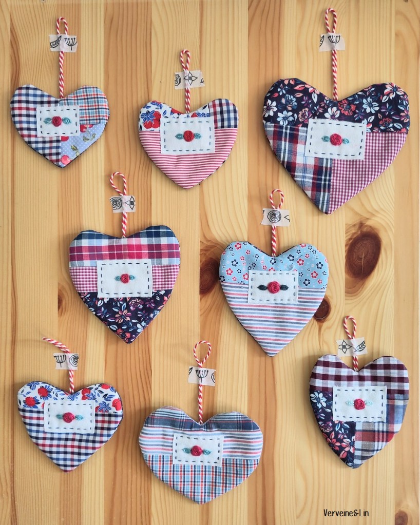 coeurs en patchwork et broderie